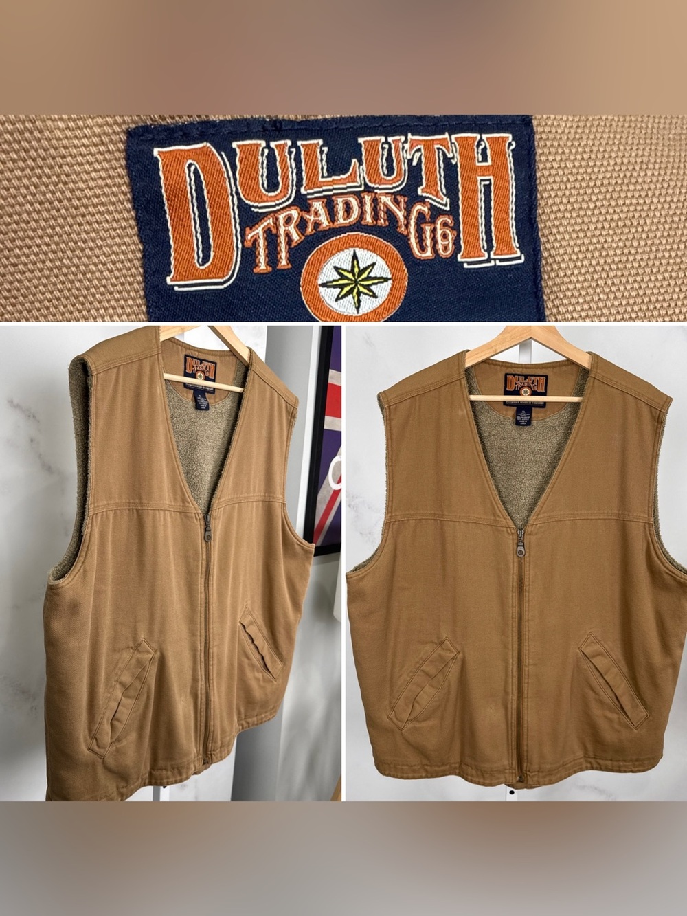 Duluth Trading Co Men’s Khaki Work Vest Sherpa Lined XL